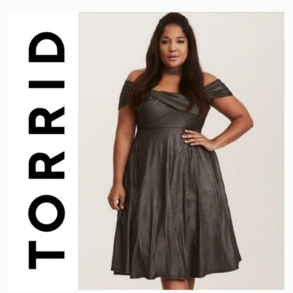 Torrid Retro Chic Silver Metallic Twist Midi Dress size 2